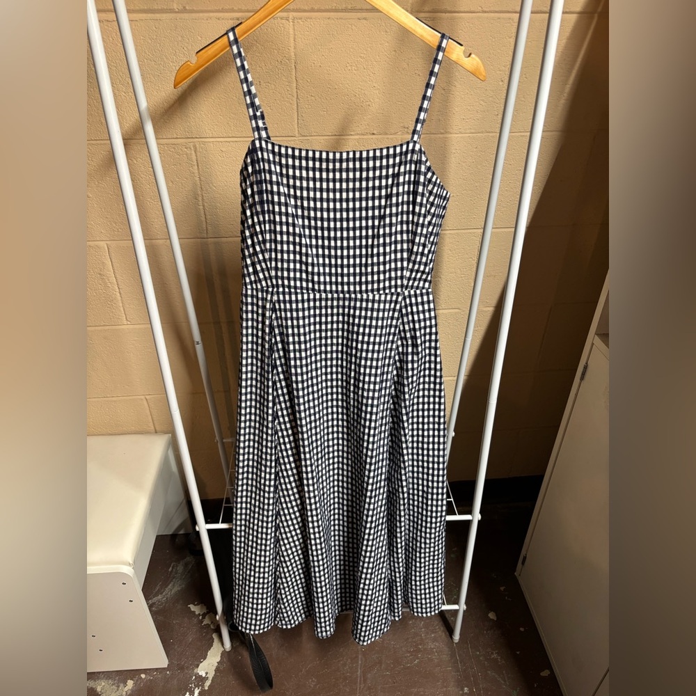 GAP Navy and White Checkered Midi Dress
